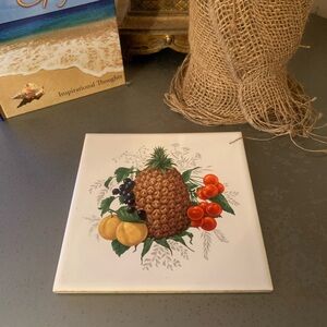 HYALYN, vintage ceramic tile trivet, square 6 X 6.